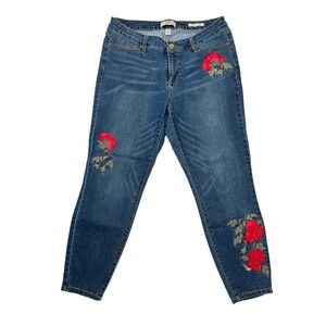 Vintage America Blues Size 12 Boho Skinny Ankle Denim Jeans Embroidered Flower